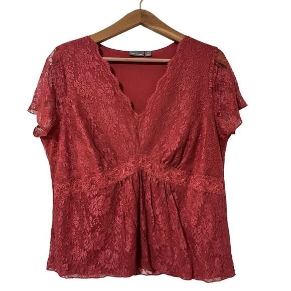 Apt. 9‎ Lace Overlay Babydoll Top Size 1X Red Dainty Cottage Y2K Women’s - Picture 1 of 8